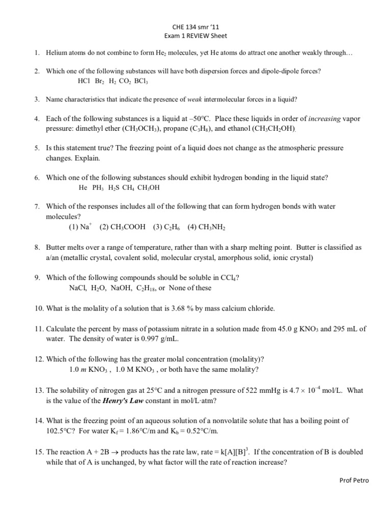 Exam 1 Review Sheet Pdf