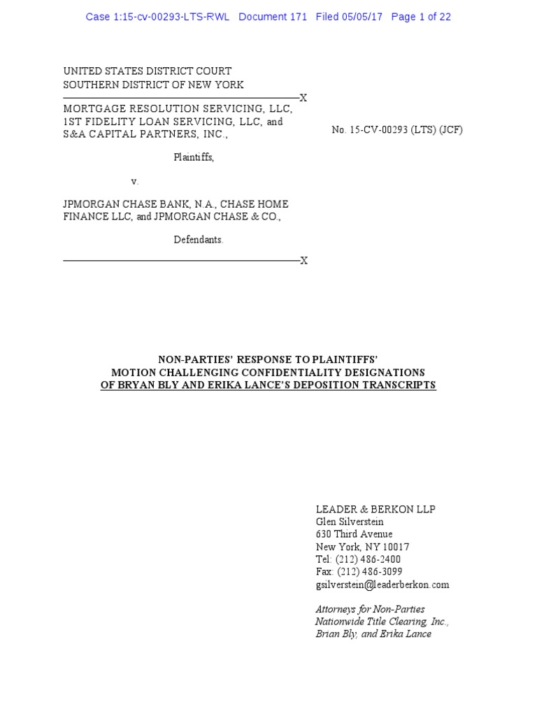 171 RESPONSE in Opposition to Motion PDF Federal Rules Of Civil Procedure Deposition (Law)