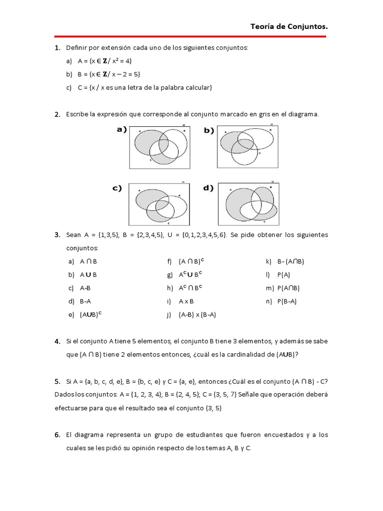 Ejercicios de Teoría de Conjuntos para Primaria | PDF | Conjunto ...