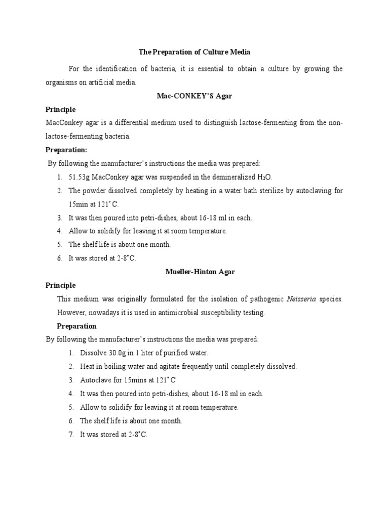 The Preparation of Culture Media PDF Growth Medium Gram Positive