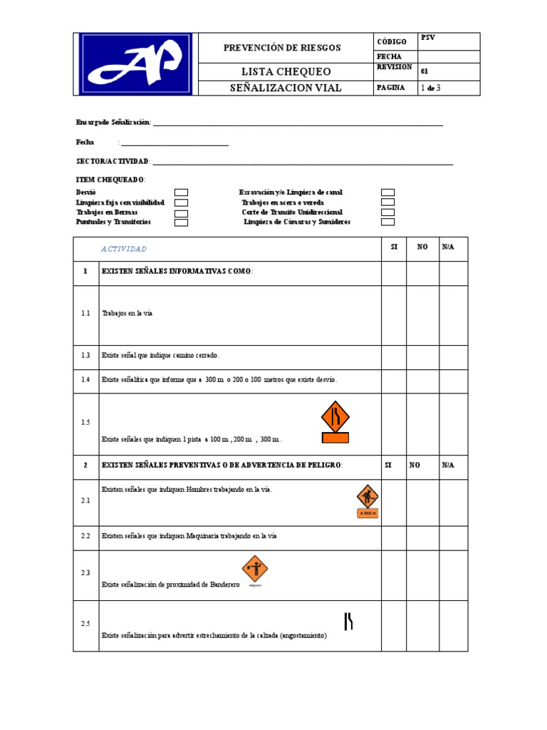 Check List Señalizacion Vial | PDF | Seguridad de transporte | Notación