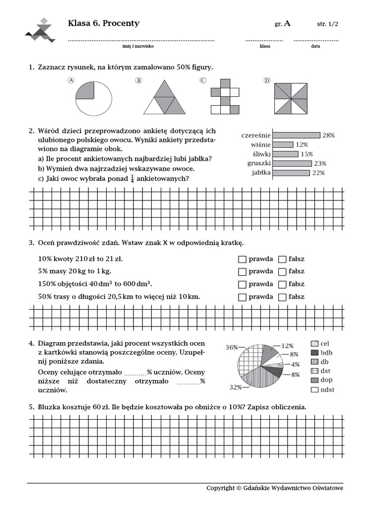 Sprawdzian Z Matematyki Klasa 7 Procenty Odpowiedzi
