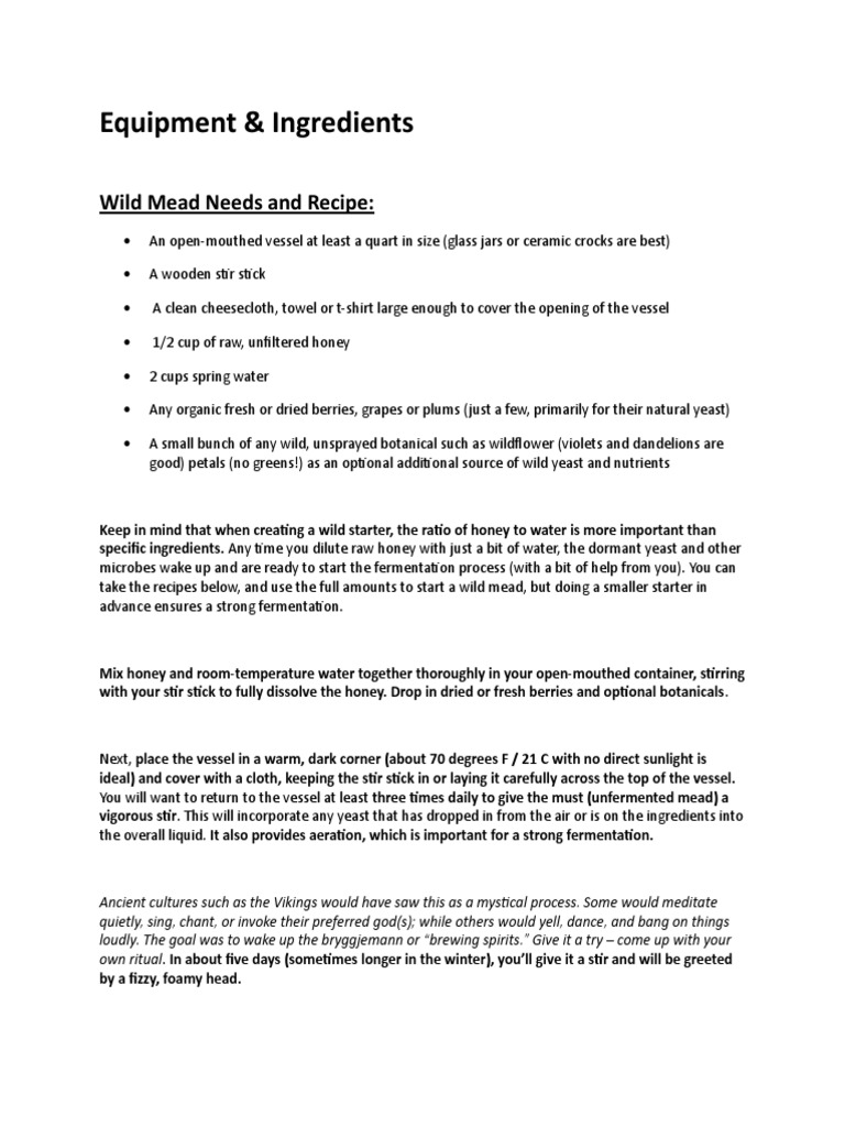 Mead Recipe PDF Yeast Honey