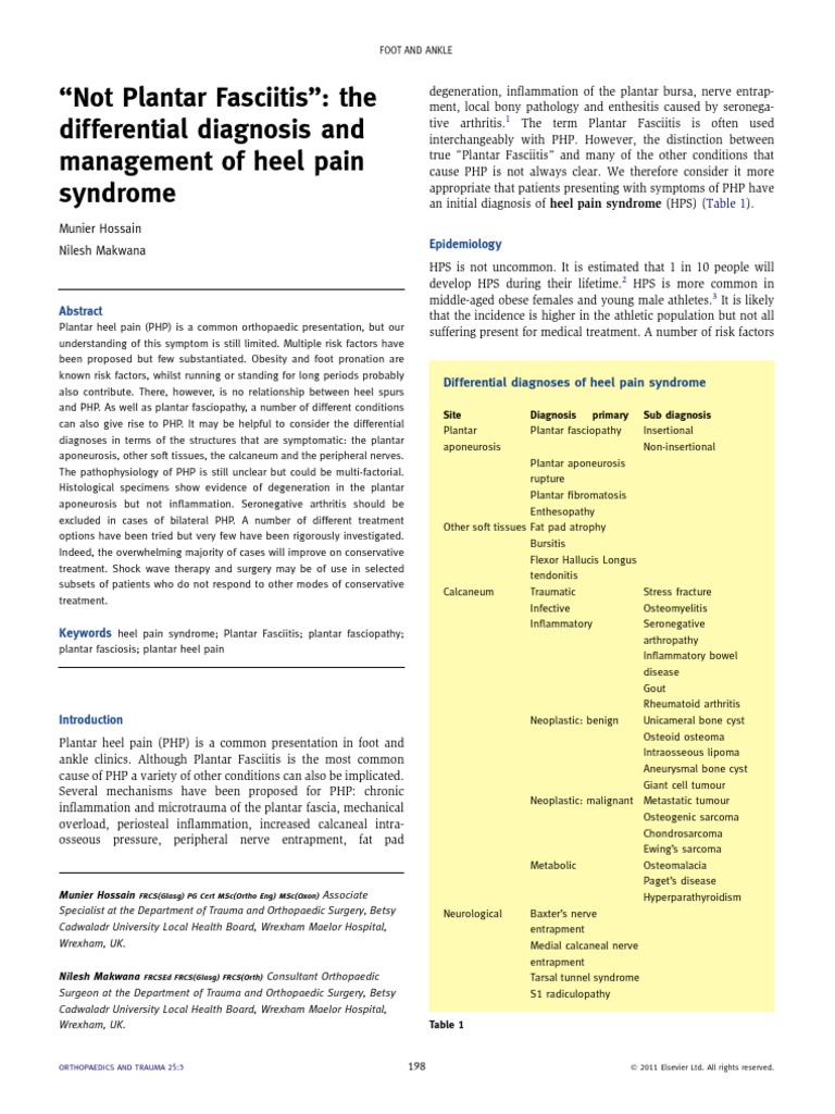 "Not Plantar Fasciitis" The Differential Diagnosis and Management of