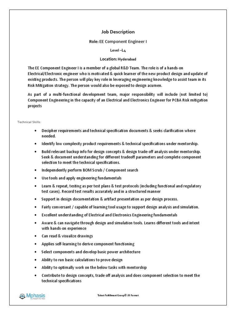 JD EE Component Engineer IL4 3 To 5 Years Exp PDF Design