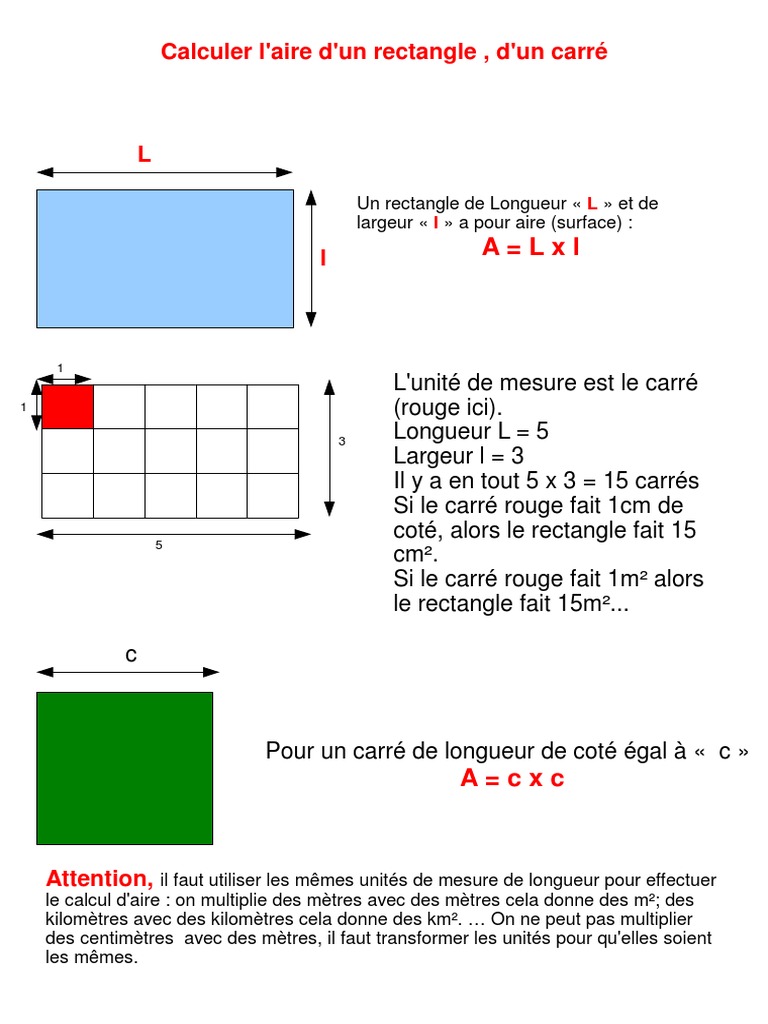 Comment Trouver Le Périmètre D un Rectangle Avec Son Aire Lecon Et Exercices Calculer L Aire D Un Rectangle D Un Carre 1 Correction |  PDF | Géométrie | Mathématiques élémentaires
