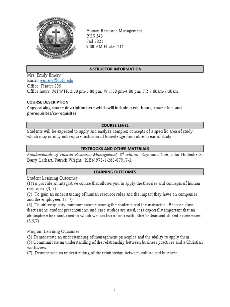 HR 2021 Syllabus PDF Human Resource Management Understanding