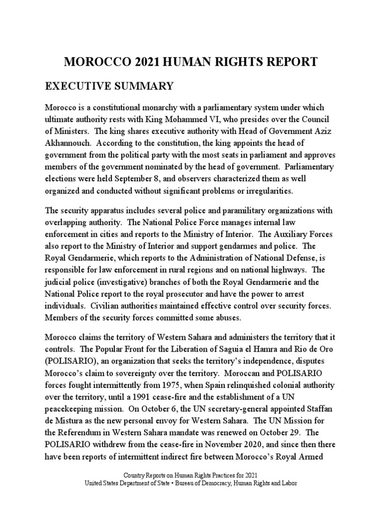 Morocco 2021 Human Rights Report PDF Detention (Imprisonment) Bail