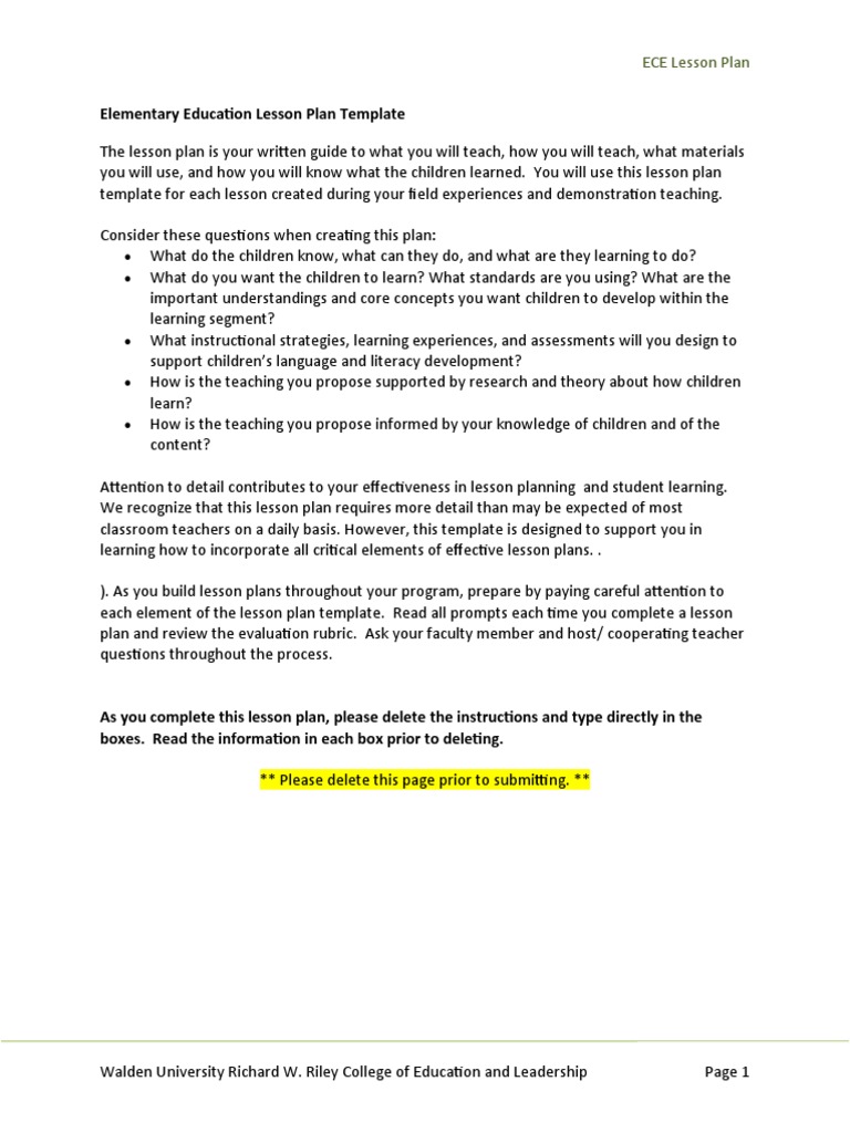 USW1 EDUC 3056 Elementary Education Lesson Plan Template PDF Lesson