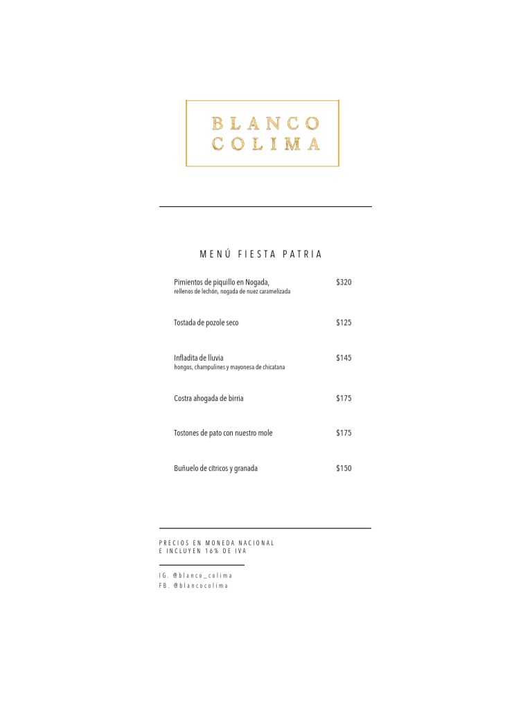 Menú de Blanco Colima | PDF | Preparación de comida y bebida | Alimentos