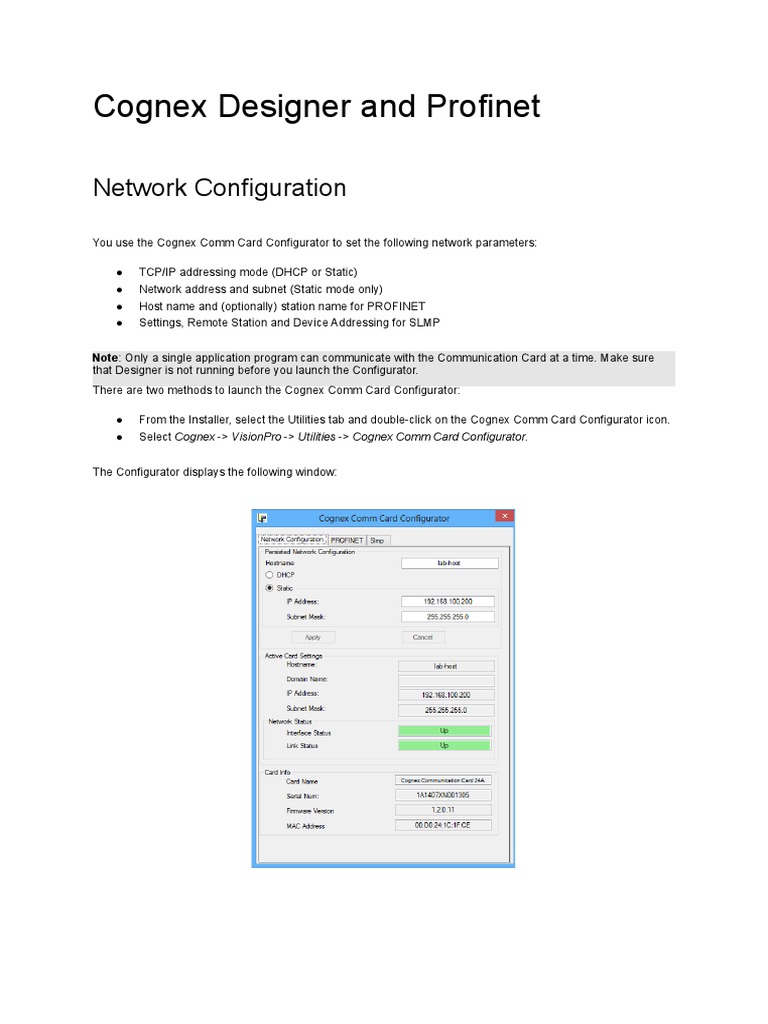 Cognex Designer and Profinet | PDF | Ip Address | Computer Network