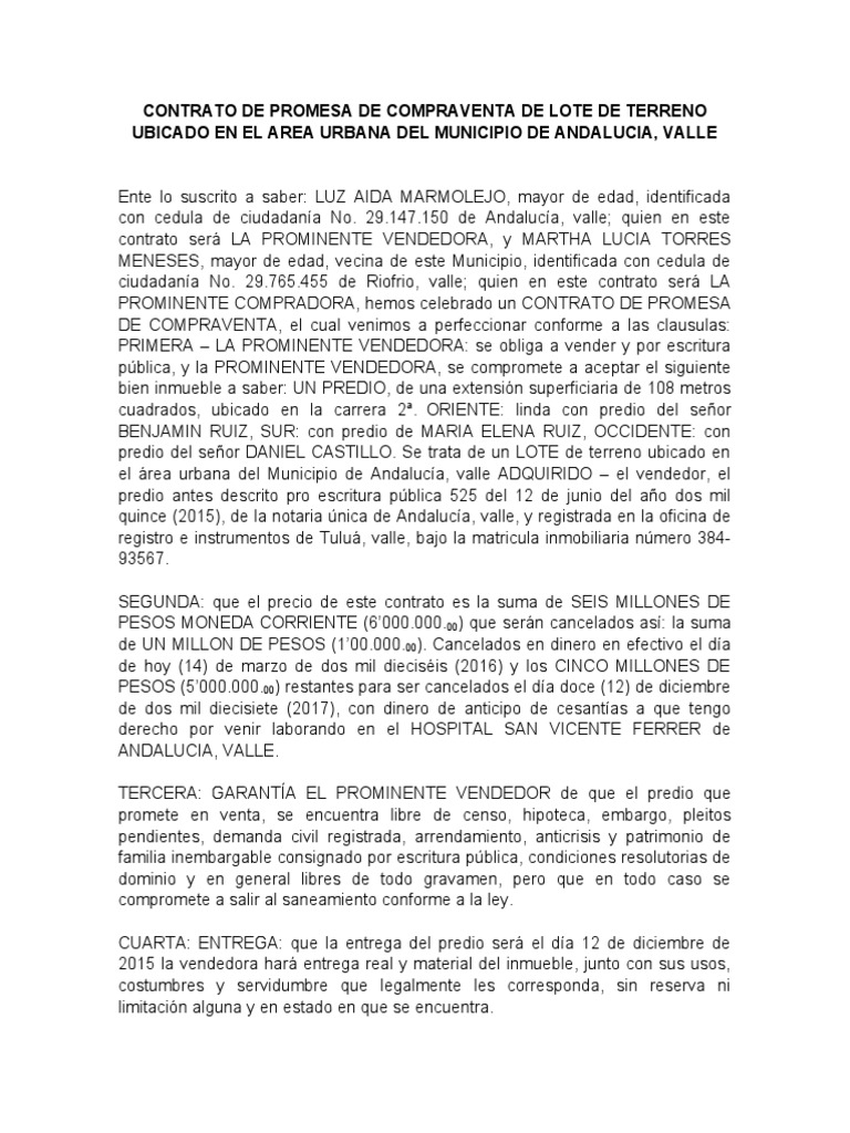 Contrato Promesa Compraventa Terreno Andalucía | PDF | Ley común | Justicia