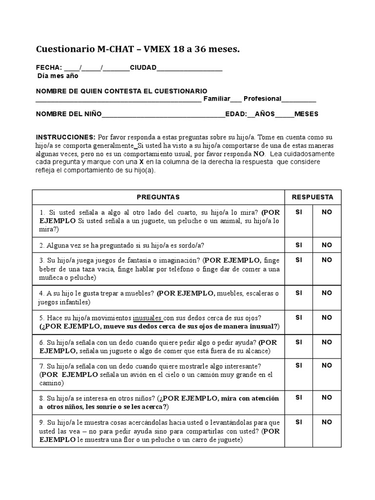 Cuestionario M-CHAT para Niños 18-36 Meses | PDF | Salud y bienestar