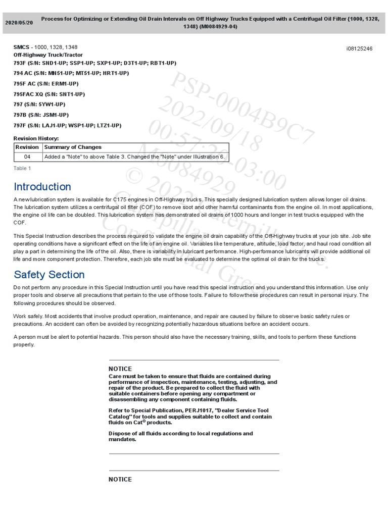 Process For Optimizing or Extending Oil Drain Intervals On Off Highway  Trucks Equipped With A Centrifugal Oil | PDF | Motor Oil | Wear