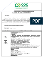 Objetos de Conhecimento para A Avaliação Parcial 7º ANO "A", "B" e "C" - 1º BIMESTRE/2022