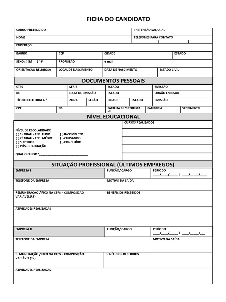 Ficha de Candidato para Vagas de Emprego | PDF | Direito