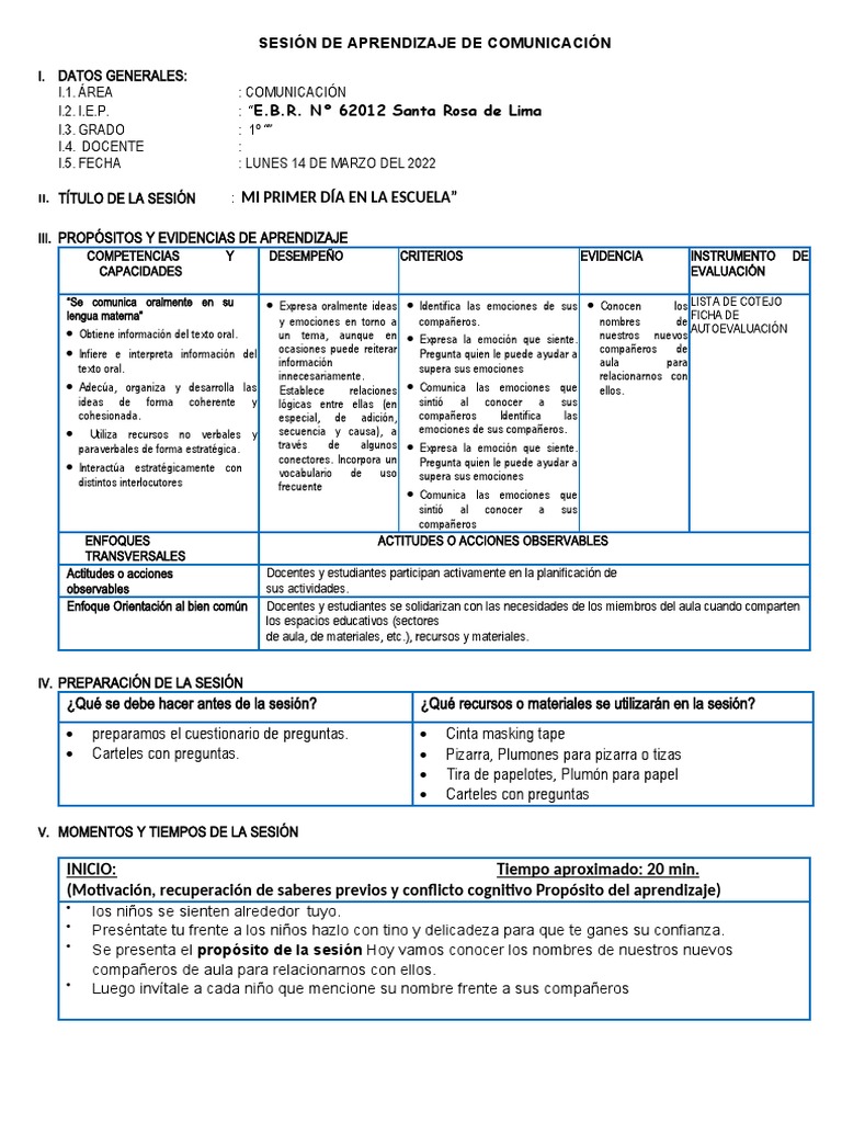 Primer Dia de Clase | PDF | Evaluación | Salón de clases