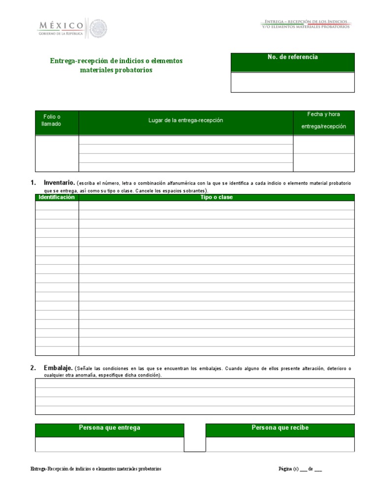 Formato de entrega recepcion de indicios o elementos materiales