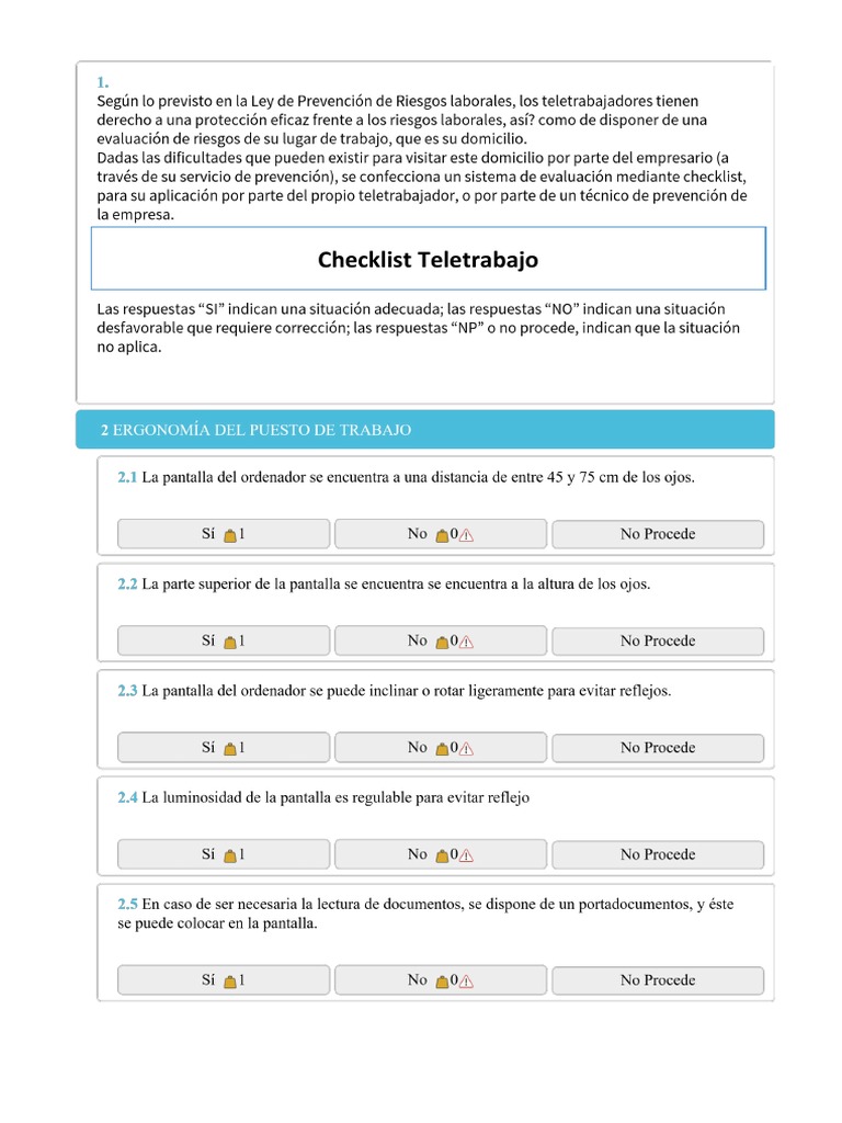 Checklist Teletrabajo | PDF