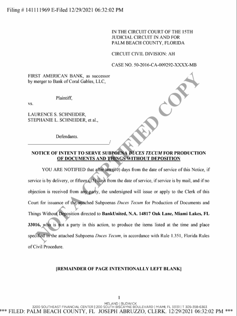 762 Notice of Intent to Serve Subpoenas Duces Tecum, 12 29 2021 PDF Subpoena Discovery (Law)