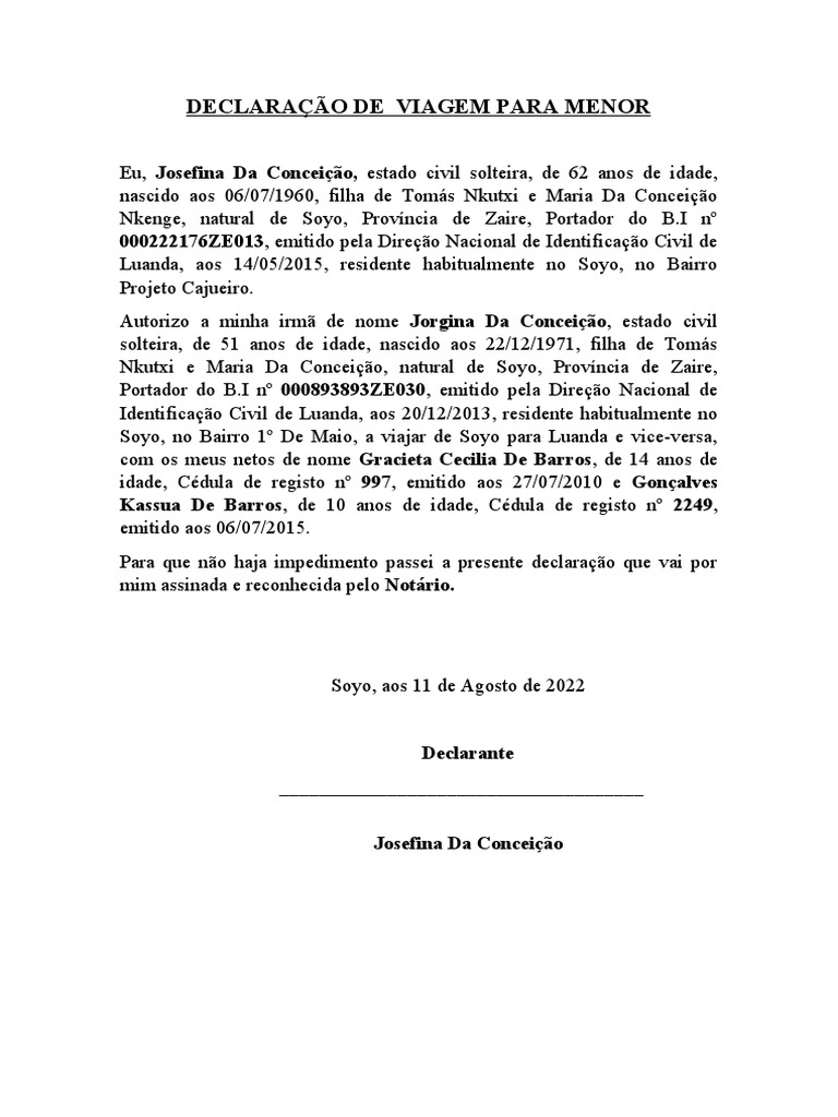 Declaração de Viagem para Menor | PDF | Direito