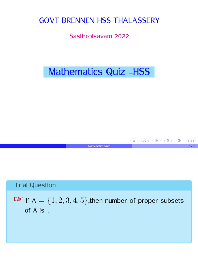 HSS Mathematics Quiz Questions | PDF | Elementary Geometry | Elementary ...