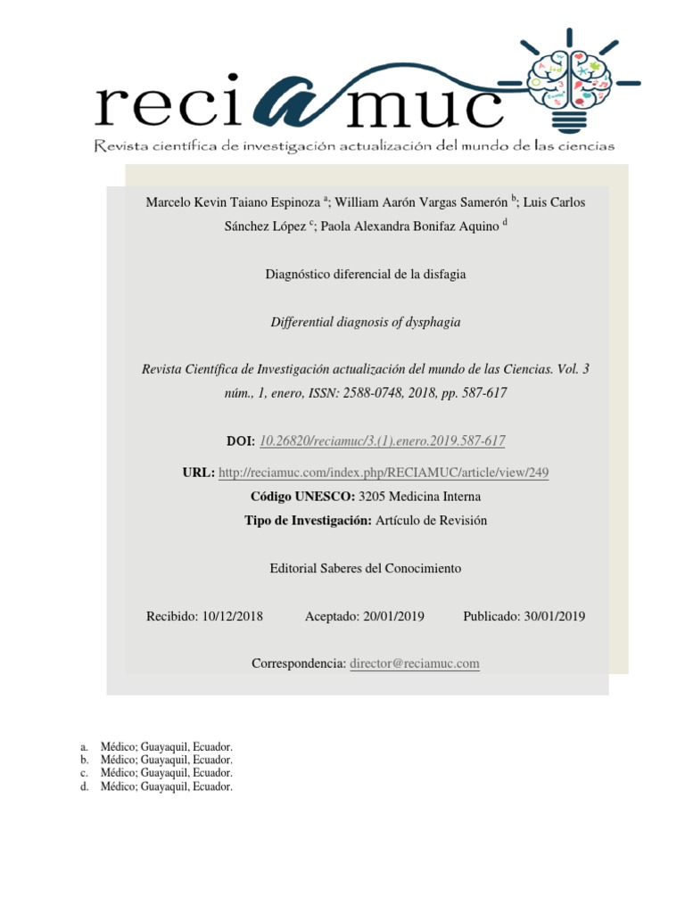 Differential Diagnosis of Dysphagia PDF Diagnostico medico Esófago