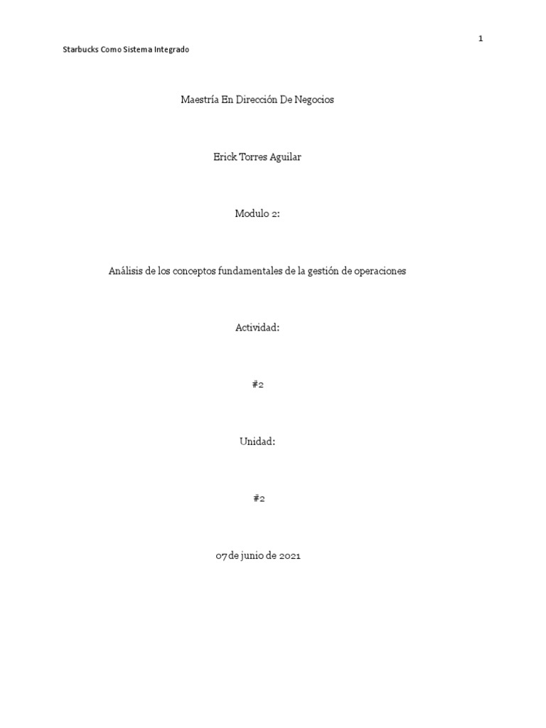 Actividad Integradora 2 Modulo 2 Pdf Starbucks Cliente