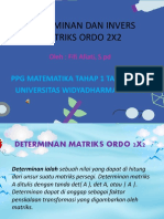 Determinan Dan Invers Matriks Ordo 2X2: PPG Matematika Tahap 1 Tahun 2020 Universitas Widyadharma Klaten