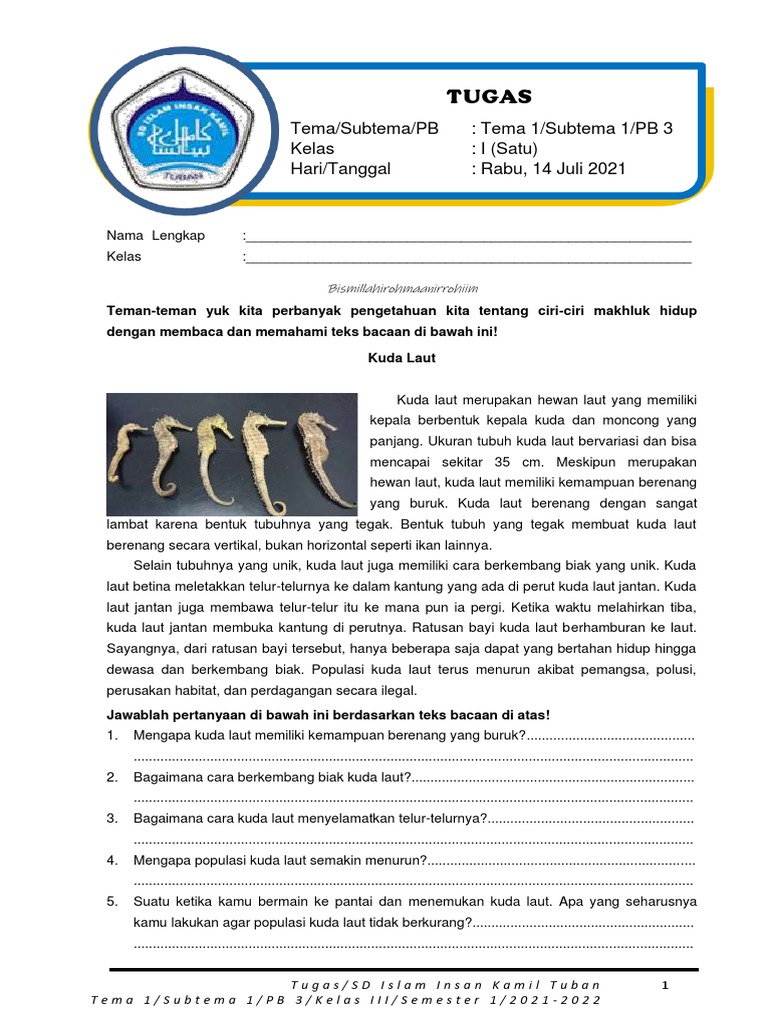 Kelas 3 Tema 1 Subtema 1 Pb 3 Tugas Pdf