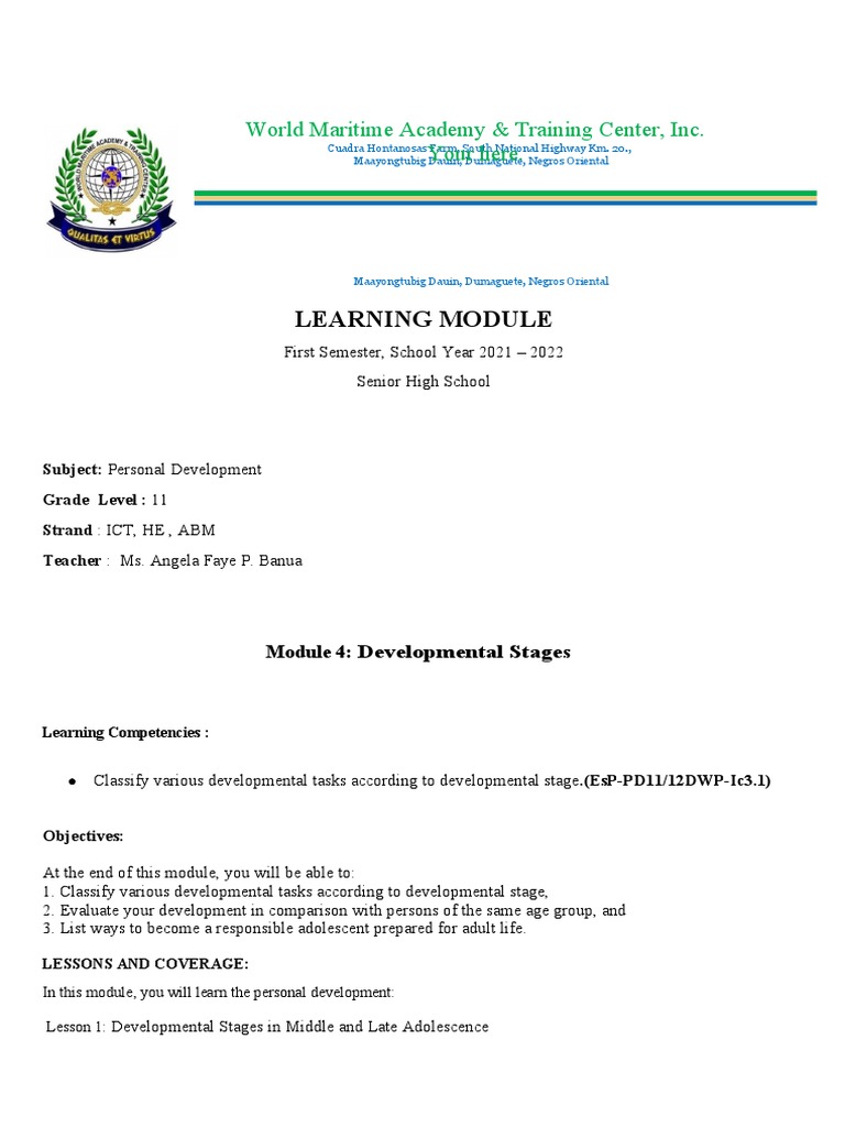 Personal development module 4 pdf developmental psychology