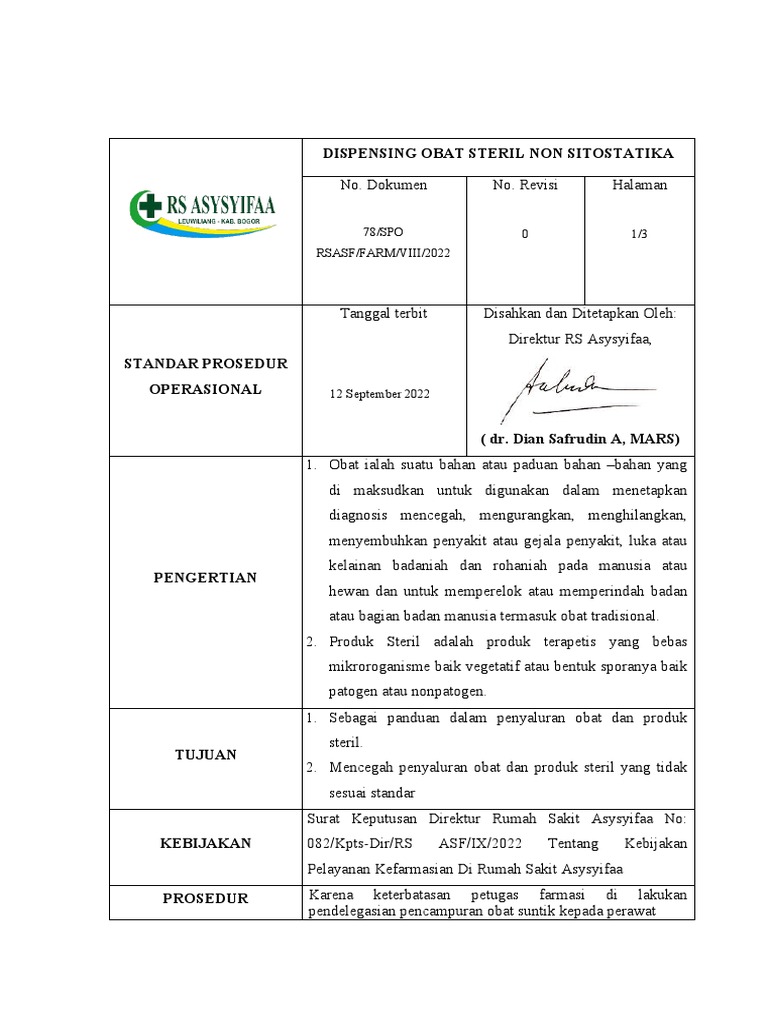 Sop Dispensing Obat Steril PDF