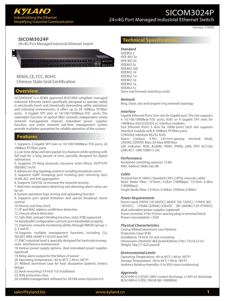 8A. ETH Switch - Sicom - 3024P - Kyland | Download Free PDF | Ethernet ...