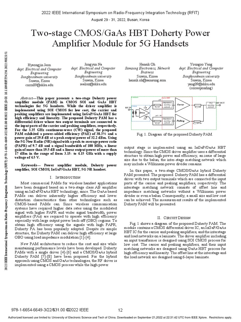 Two-Stage CMOS GaAs HBT Doherty Power Amplifier Module For 5G Handsets ...