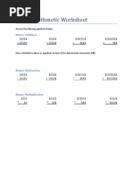 Binary Arithmetic Worksheet