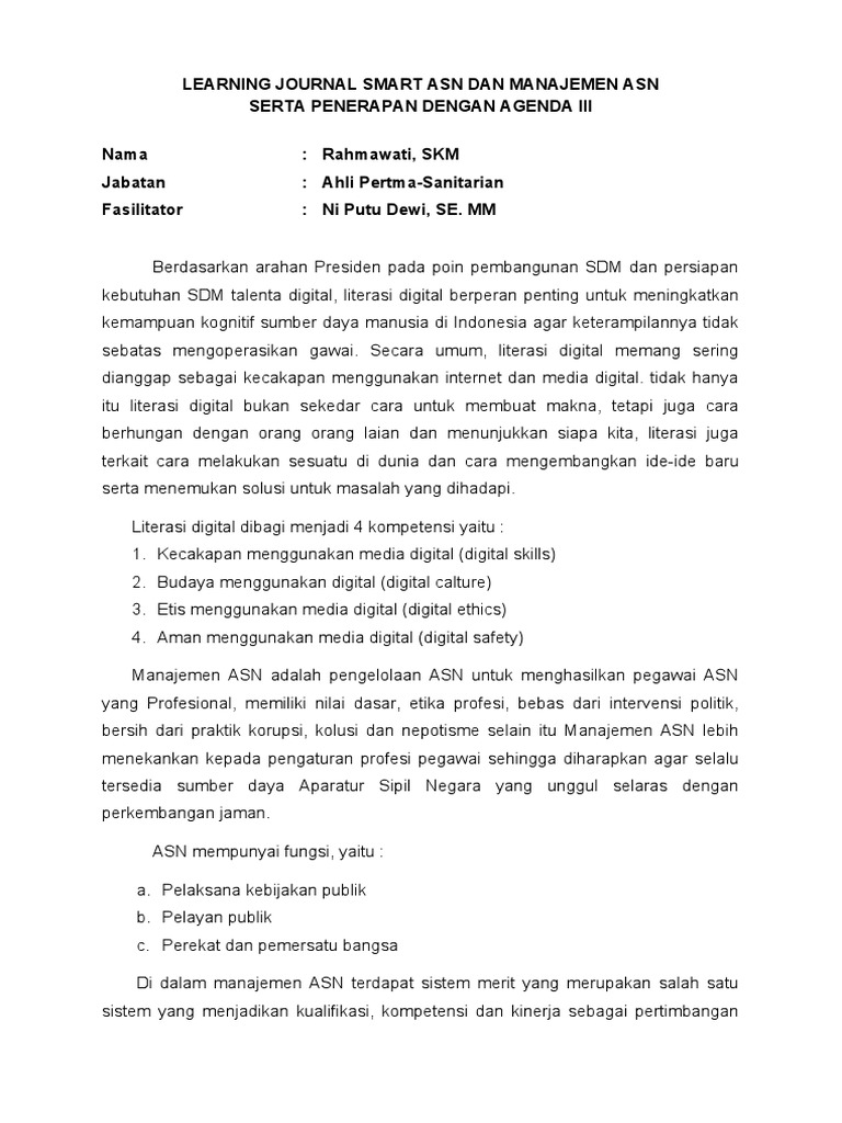 Learning Journal Manajemen ASN dan Smart ASN | PDF