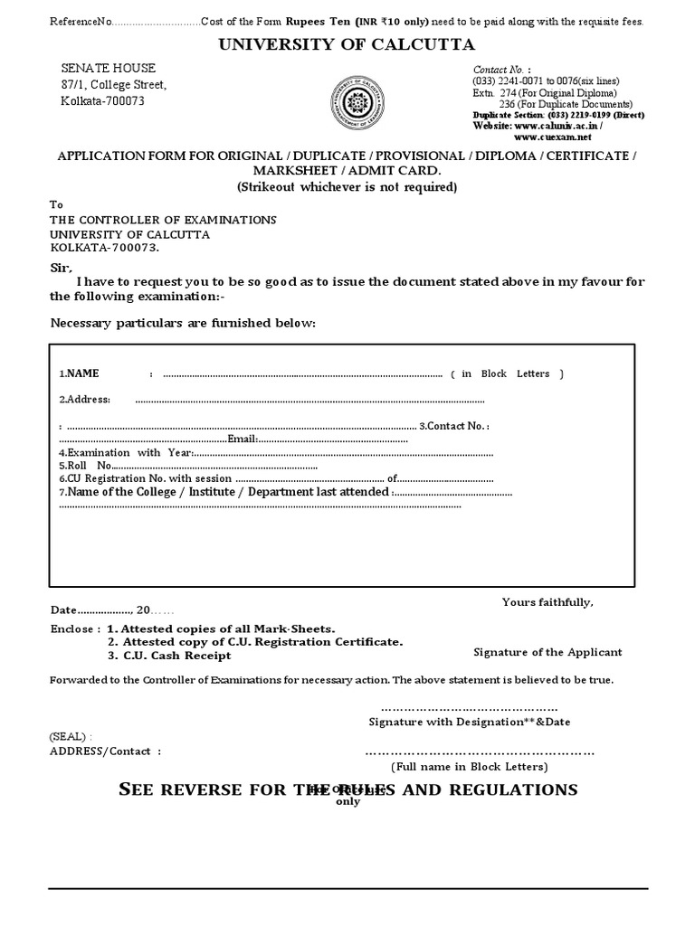 Application Form For Original - Certificate - Cu | PDF | Government