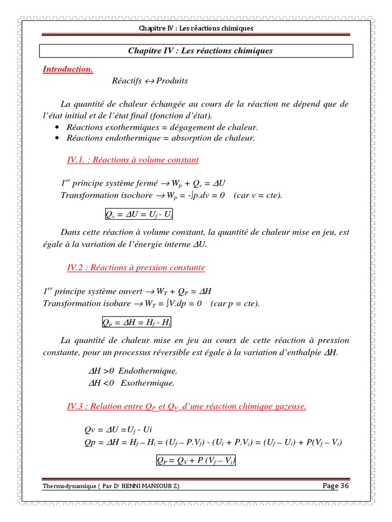 Réactions chimiques : exothermiques et endothermiques | PDF | Enthalpie ...