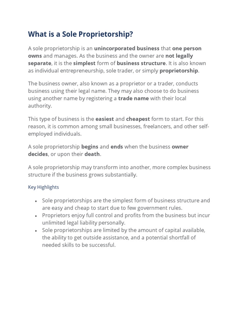 What is a Sole Proprietorship PDF Sole Proprietorship Taxes