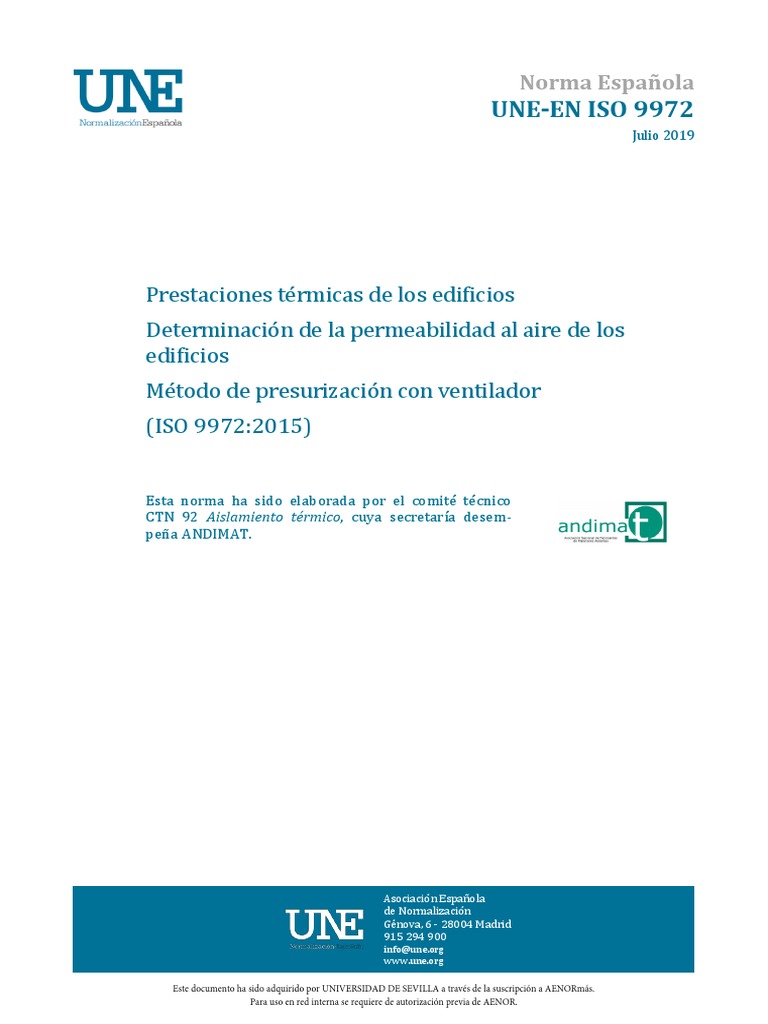 Norma UNE-EN ISO 9972: Permeabilidad al aire | PDF | Organización ...