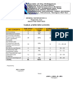GENERAL MATH PRETEST TABLE of SPECIFICAT