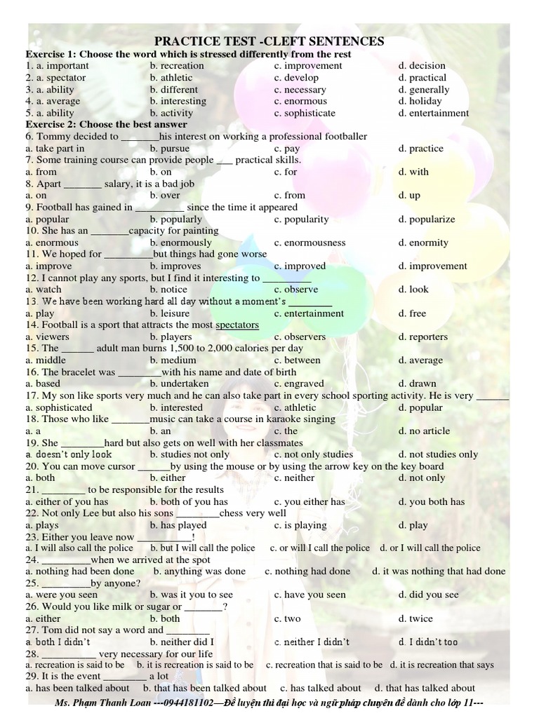 Practice Test On Cleft Sentences 2 | PDF | Sports | Advertising