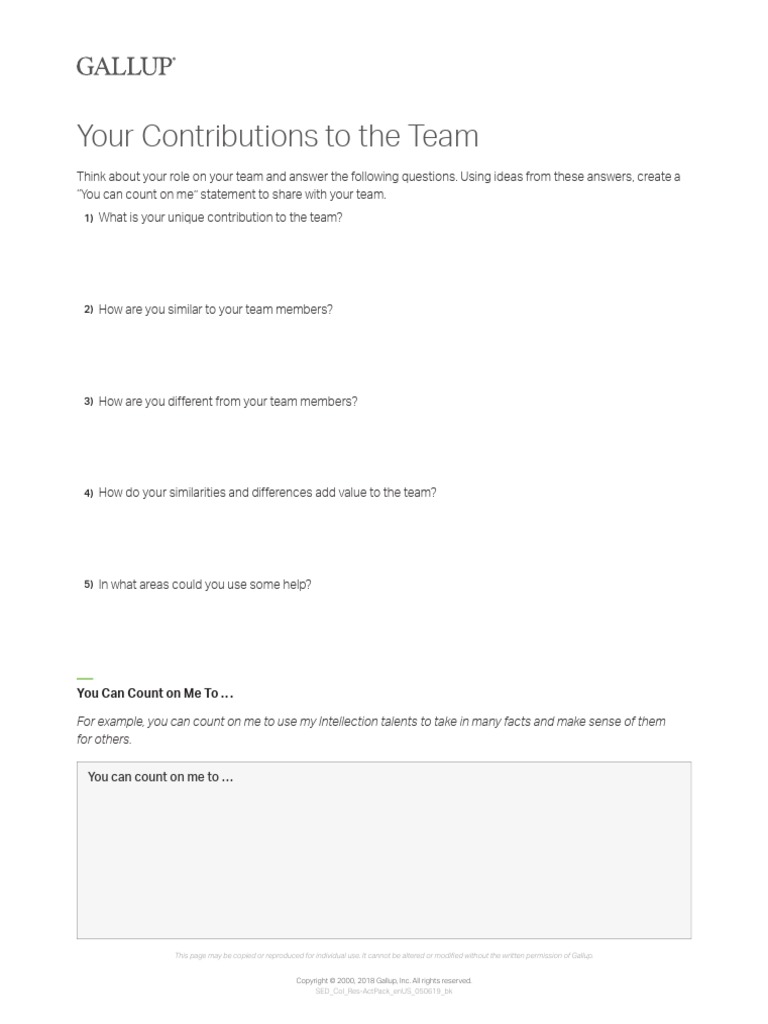 CliftonStrengths_Your_Contributions_to_the_Team Exercise | PDF