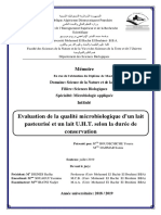 Evaluation de La Qualité Microbiologique D'un Lait Pasteurisé Et Un Lait U.H.T. Selon La Durée de Conservation