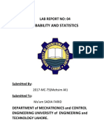 Probability and Statistics: Lab Report No: 04