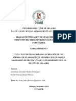 Plan de Negocio para La Creación de Una Empresa de Elaboración y Distribuci