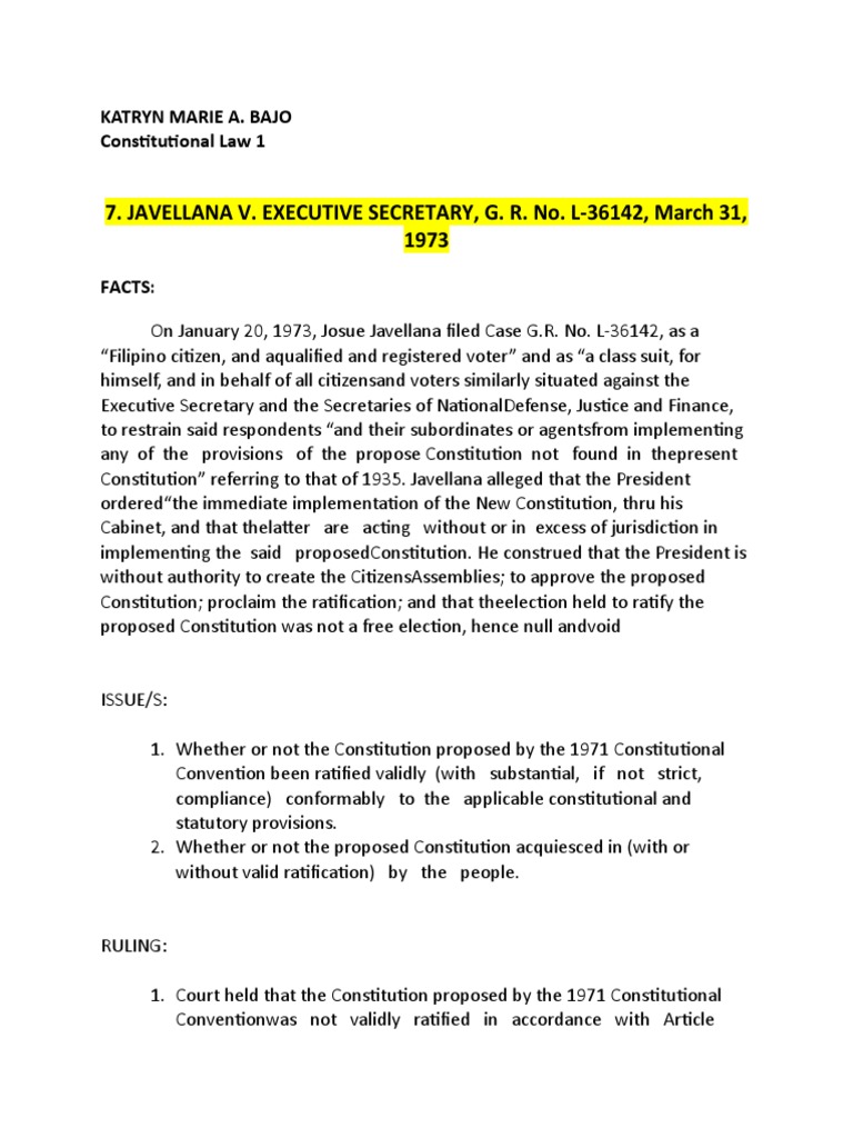 Javellana v executive secretary pdf ratification constitution