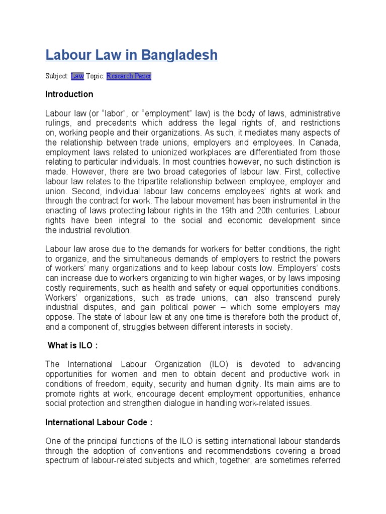 Labour Law in Bangladesh PDF Labour Law Employment