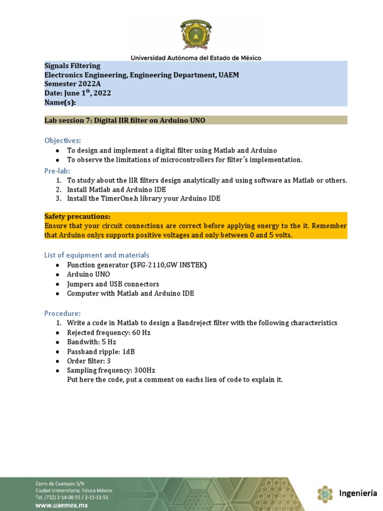 Lab 7 - Digital Filter On Arduino | PDF | Computer Engineering ...