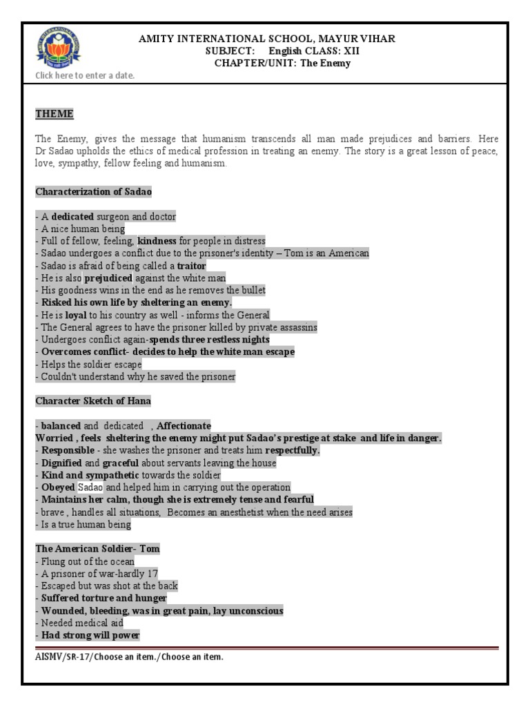 Dr Sadao S Conflict Before Operating On Wounded Soldier Pdf